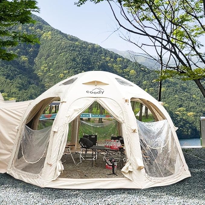 Coody | Rbm Outdoors Koala/Hub/Octopus Inflatable Tents for Camping with Stove Jack, 2/8/10 Person Luxury Canvas Blow Up Tent, 2 Room, Easy Setup Casa de Campaña, Large Inflatable House with Pump
