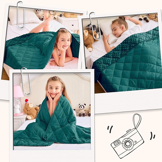 Weighted Blanket Kids (7lbs, 40"x60" Throw Size) - Breathable Minky Heavy Blanket for 60-90lbs with Premium Glass Beads - Soft Thick Blankets for All-Season Sleeping Comforter - Green