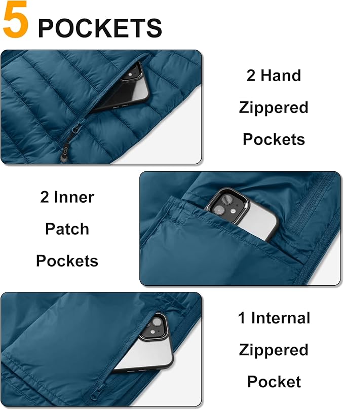 33,000ft Men's Lightweight Packable Insulated Puffer Vest Outerwear, Warm Winter Sleeveless Jacket for Golf Running