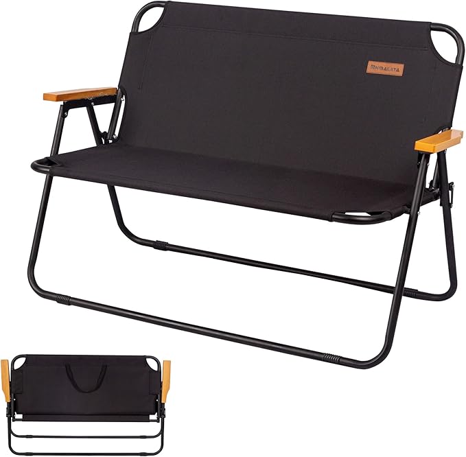 Himalaya Double Camping Chair Sofa Loveseat, Oversized Folding Bench Chair Seating Camp Chairs for Indoor Outdoor Lawn Soccer Sports Patio Beach (1 Pack Double Black)