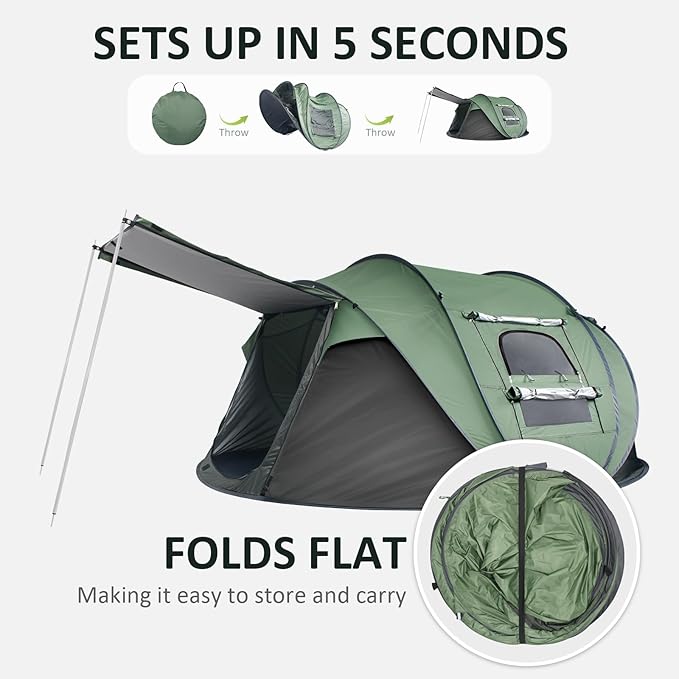 Pop Up Tents for Camping, 2/3/4 Person Camping Tent with Extra Storage, UV Protection Waterproof Tent Fully Taped Seams, 2 Doors Easy Pop Up Tent for Camping, Hiking and Traveling