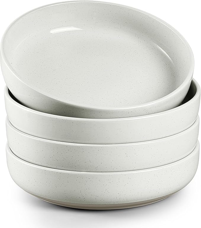 HaWare Pasta Bowls Set of 4, 33oz Large Salad Bowls for Home Kitchen, Ceramic Serving Plates for Soup, Cereal, Scratch-resistant Wide and Shallow Dinner Bowl, Microwave & Dishwasher Safe, Milky White