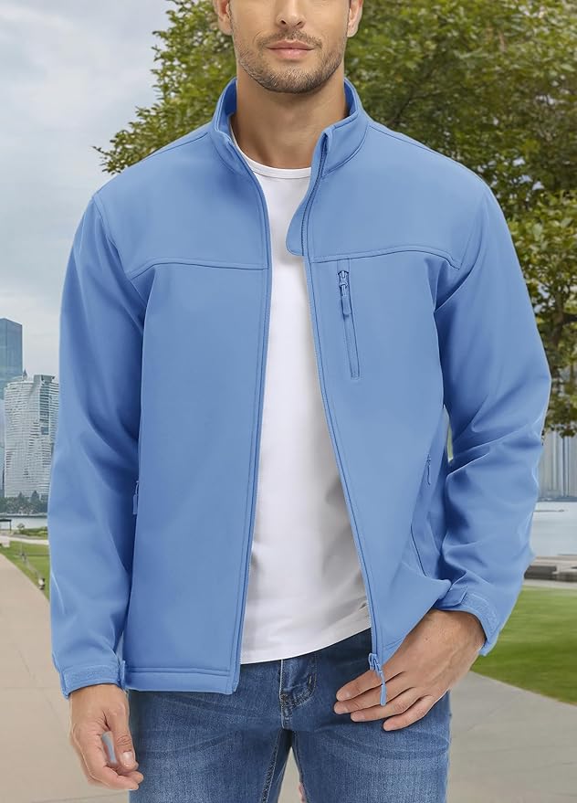 TACVASEN Men's Lightweight Softshell Jacket Fleece Lined Waterproof Tactical Rain Zip Up Winter Coat Windbreaker Casual