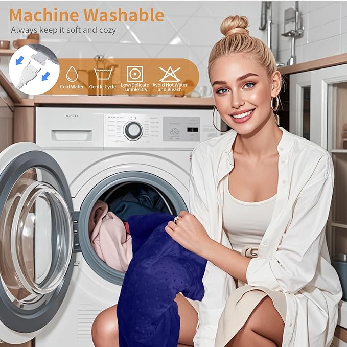Massaging Weighted Heating Pad for Back Pain Relief,Heating Pads for Neck, Shoulder,Cramp,Portable Heated Pad with 3 Heat Settings & 6 Massage,18 Relaxing Combinations,Auto Off,20"*24",Dark Blue