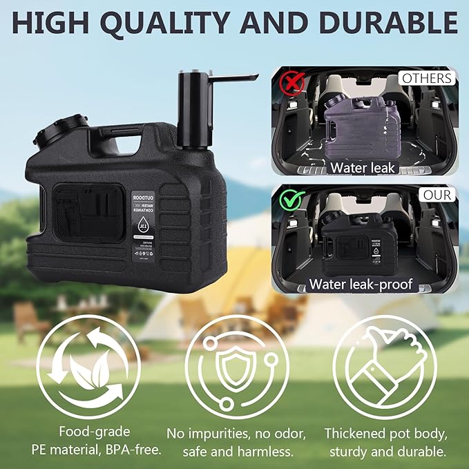 ASIEIT Portable 3.5 Gallon Water Jug with Automatic Touch Control Water Pump, Camping Water Container with Spigot, Type-C Rechargeable, Water Storage for Hiking, Camping, Emergency water storage
