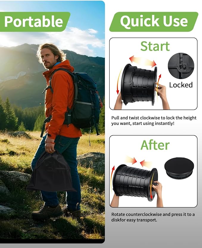 Camping Toilet Retractable Portable Toilet Portable Potty Foldable Toilet Adjustable Height for Camping, Hiking, Fishing, Travel & Car Use