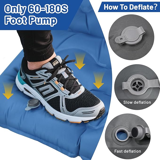 Double Sleeping Pad, 6" Extra Thick Portable Camping Sleeping Pad with Pillows & Built-in Foot Pump, Ultralight Camping Mat for Backpacking, Hiking, Traveling, Tent, Car Camp Gear