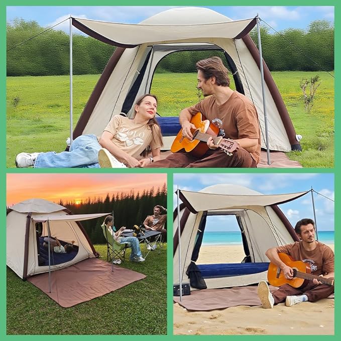 Automatic Large Tent for Camping 4 Person, Waterproof Tents for Camping, Windproof Inflatable Tents with Mosquito Screen Window, Camping Tent for Traveling, Beach