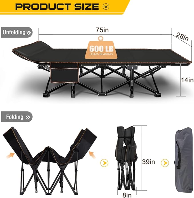 DoCred Folding Camping Cot with Mattress, 2 Pack Heavy Duty Folding Cot for Adults, Portable Sleeping Cot Bed Adults Outdoor Bed with Carry Bag, Travel Camp Cots