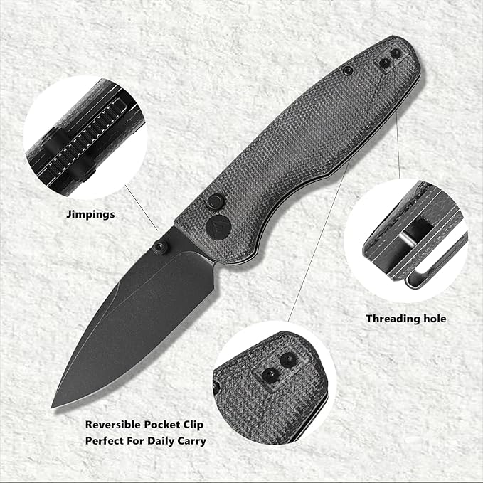 CMB Predator V3 Pocket Folding Knife for EDC with 3.42" Micarta Handle 14C28N Steel Blade Camping Hiking Knife with Pocket Clip for Men Women CMB-19 (CMB-19B)