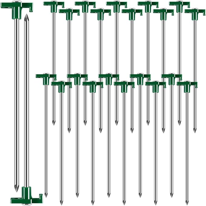 20 Pcs Metal Tent Stakes Heavy Duty,10 inch Camping Stakes Tent Pegs with 4x10ft Ropes,Galvanized Non-Rust Camping Tent Stakes,Pop Up Canopy Stakes,Tent Spikes for Outdoor Camping,Green