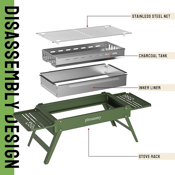 Portable Charcoal Grill, Small Foldable Grills for Travel, Camping Smoker Mini BBQ Grill, Stainless Steel Table Top Grill Charcoal for Outdoor Cooking, Camping, Backyard Barbecue