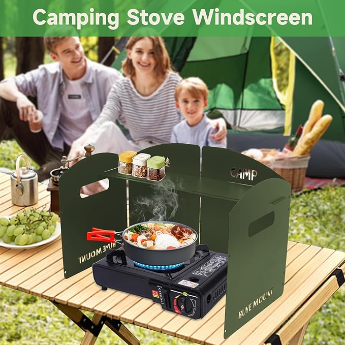Camping Stove Windscreen Outdoor Windshield: GEEKHOM 4-Panel Steel Foldable Wind Blocker with Drawstring Bag for Gas/Butane Stoves – Lightweight for Hiking, Picnic & Backpacking, Cooking