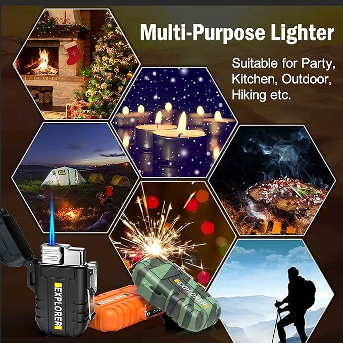 Torch Lighter, Refillable Butane Windproof Outdoor Gas With Adjustable Jet Flame, for Fireplace Fireworks Grill Camping BBQ, Gifts for Men - Camouflage (Without Gas)