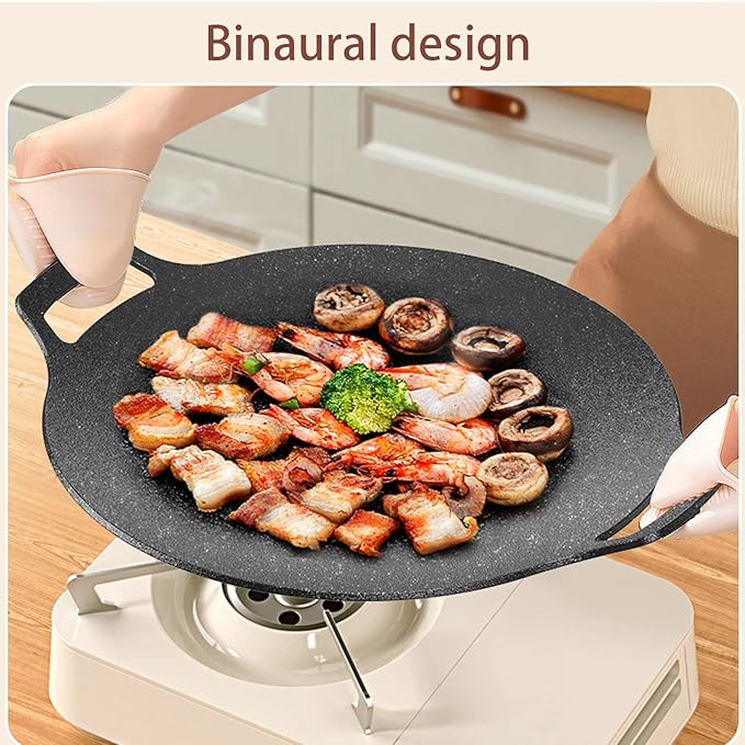 Grill Pan,13 Inch Non-stick Baking Pan+Brush+dry Cloth,Barbecue Pot Outdoor Camping Grill Plate Fry Pan for Stove Tops &Induction Compatible (33cm/13inch)