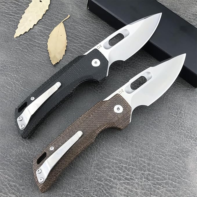 Generic GC002 Pocket Folding Knife, 7.0in 8Cr13Mov Blade Flax Handle Utiltiy Knife with Carry Belt Clip for Camping Hikking, Edc Assisted Opening Knife for Man Woman (Brown)