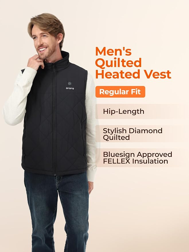 ORORO Men's Heated Quilted Vest with Battery Pack, Lightweight Quilted Heating Vest (Charger Not Included)