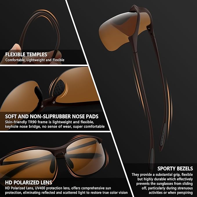 SUNGAIT Ultra-light Sports Sunglasses Rimless Polarized Sun Glasses for Men Fishing Running UV400 Protection