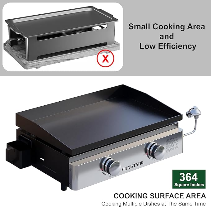 23 Inch Portable Propane Flat Top Grill with Non-stick Ceramic Coated Baking Pan, 2 Burners Tabletop Gas Griddle for Outdoor Camping, Barbecue, Cooking