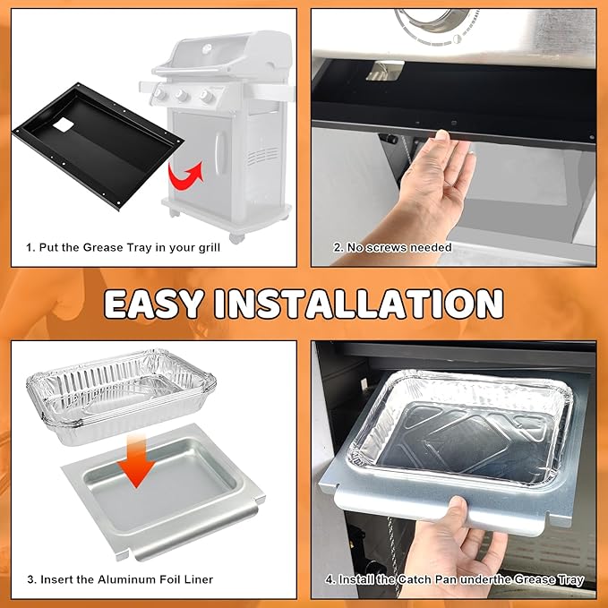 Uniflasy 69804 Grease Tray with 67047 Catch Pan for Weber Spirit 300 Series Gas Grills,Spirit E310 E320 E330 S310 S320 S330 Grills,Drip Tray with 10 Pack Aluminum Foil Liner,Replace Weber 69804 67047