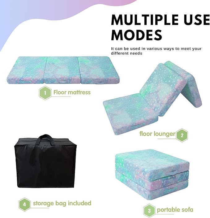 MeMoreCool Foldable Floor Mattress for Kids, Glow 57x22 Inch Toddler Nap Mat for Sleeping and Daycare, Portable Trifold Futon Mattress Floor Bed