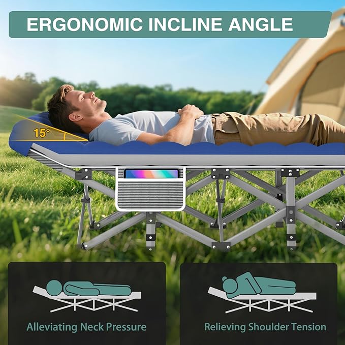 ZENPETIO 28In Folding Camping Cot for Adult, Portable Sleeping Cot with Mattress, Outdoor Heavy Duty Cot Bed for Camp with Carry Bag for Home, Office, Camp, Travel, Vacation(Max Loading 500lbs)