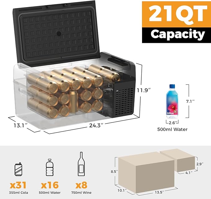 Setpower 12V Refrigerator 21 Quart Portable Freezer 50 Hours Keep Cool,Electric Cooler for Vehicles Car Refrigerator 12V Portable Fridge for Car Camping Truck Van RV SUV Road Trip Travel RF20