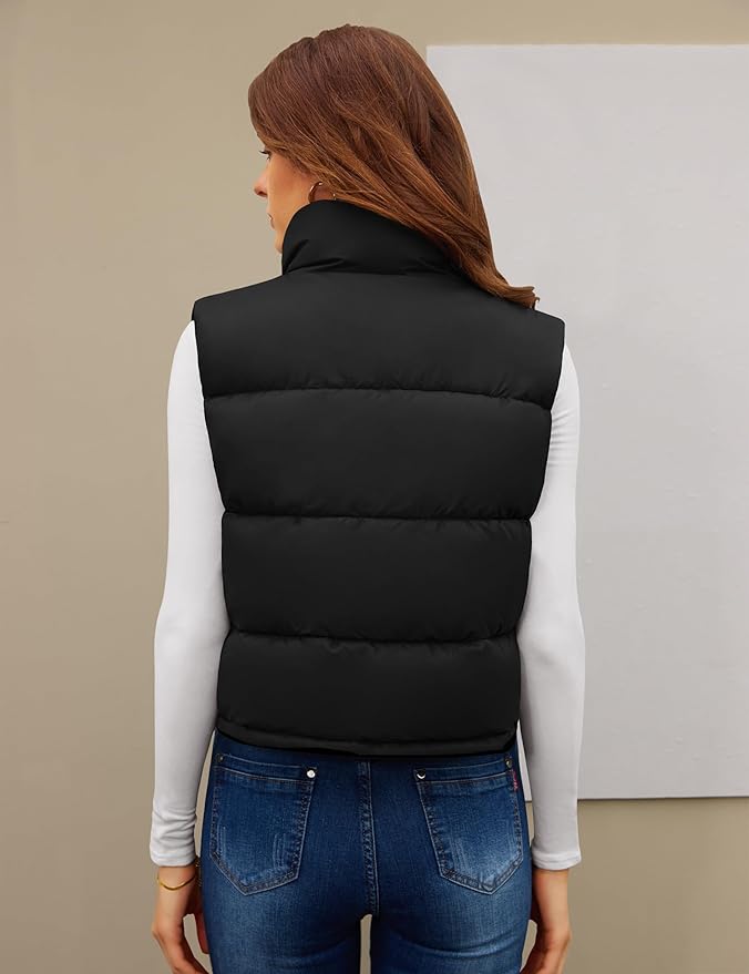 Fengbay Womens Puffer Vest Sleeveless Puffy Cropped Vests Stand Collar Vest Lightweight Bubble Quilted Vests Trendy 2025