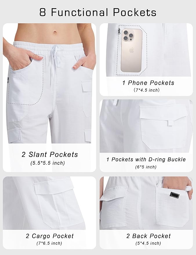 Women's Cargo Hiking Pants Lightweight Casual Quick Dry Straight Leg Camping Travel Pant for Work Golf with Multi-Pocket