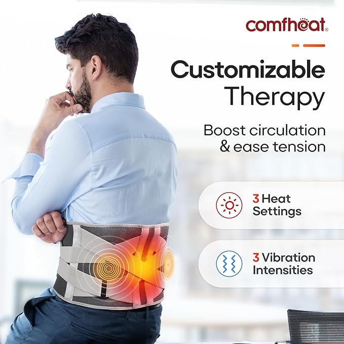 Cordless Heating Pad with Vibration Massage for Back Pain Relief, 10000mAh Long Lasting Battery Portable Lower Back Massager Heated Back Brace Father's Day Gifts, for Dad Mom, Fits Size S/M