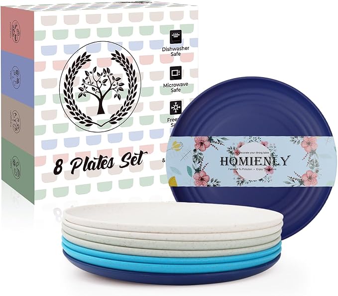 Homienly Dessert Plates Set of 8 Wheat Straw Mini Dinner Plates for Snack, Appetizer and Side Dish (Island Series)