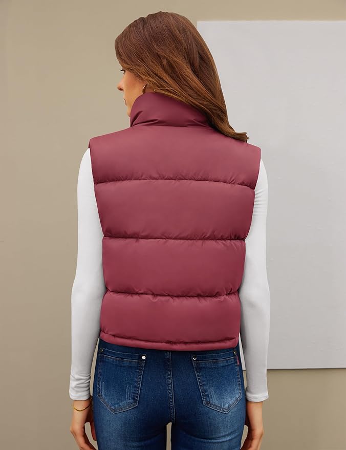 Fengbay Womens Puffer Vest Sleeveless Puffy Cropped Vests Stand Collar Vest Lightweight Bubble Quilted Vests Trendy 2025