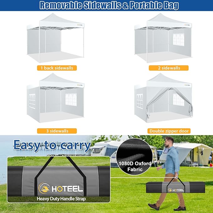 HOTEEL 10x10 Pop up Canopy Tent for Parties, Heavy Duty Easy Setup Tent with 4 Sidewalls, Outdoor Commercial Instant Gazebo for Wedding Event, with Portable Bag, White(Hexagonal Frame)