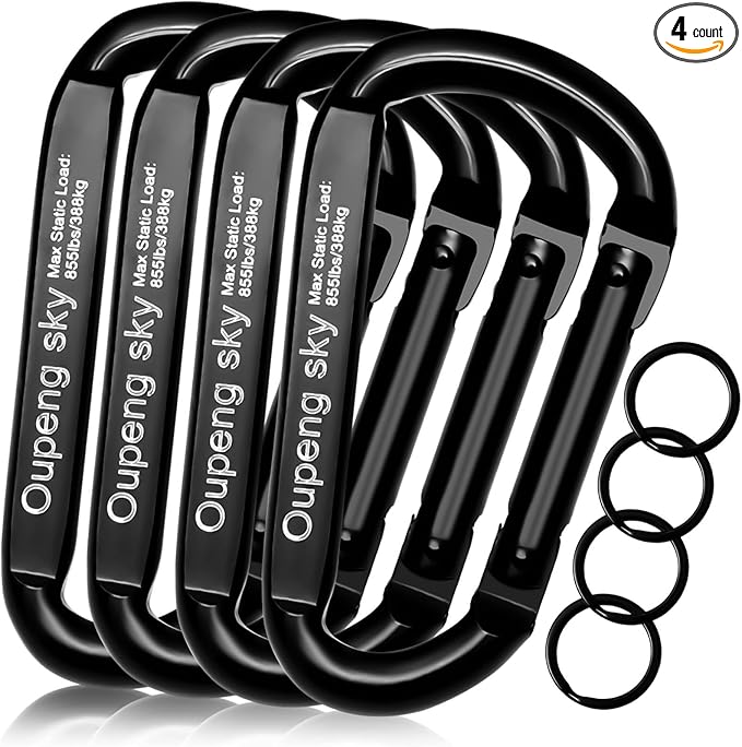 Carabiner Clip,855lbs,3" Heavy Duty D Ring Caribeener Clips,Carabiner Keychain Caribeaners for Hammocks,Camping,Hiking,Outdoors,Gym,Small Carabiners for Dog Leash,Harness,Key Ring, Black