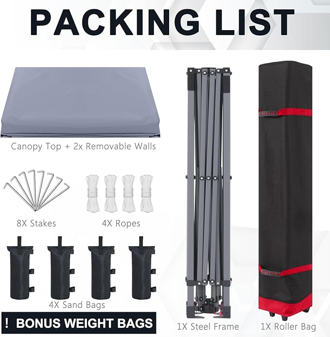 COOSHADE Pop Up Canopy Tent 10x10 with 2 Sidewalls, Outdoor Shade Instant Canopy Tents(Grey)