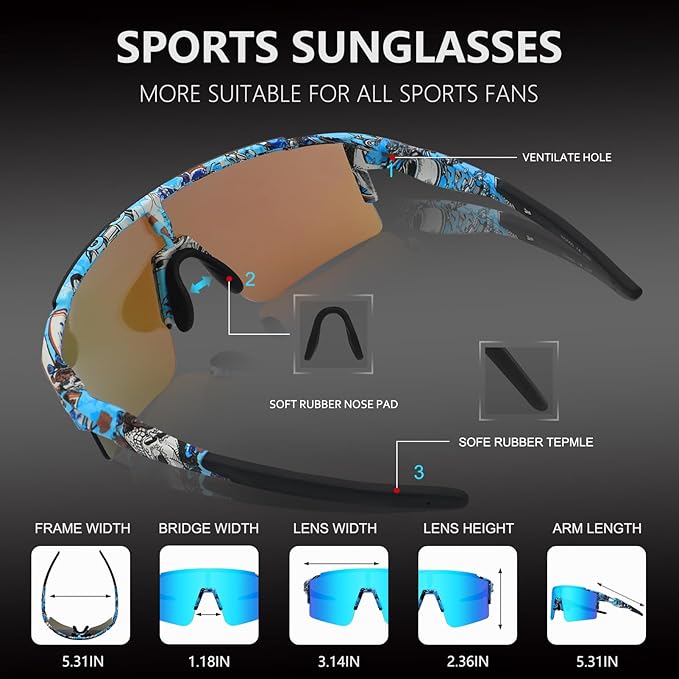OULAIQI Cycling Sunglasses Polarized Sunglasses for Cycling Men Women with 1 Lens or 3 Interchangeable Lens Baseball Glasses