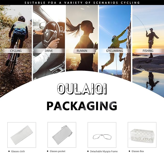 OULAIQI Cycling Sunglasses Polarized Sunglasses for Cycling Men Women with 1 Lens or 3 Interchangeable Lens Baseball Glasses