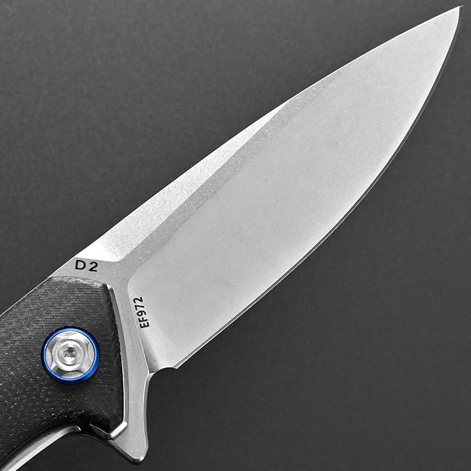 Eafengrow EF972 Folding Knife, D2 Steel Blade Micarta Handle Pocket Knife Folder for Outdoor Camping Hiking Working EDC Tool Knife(Black)