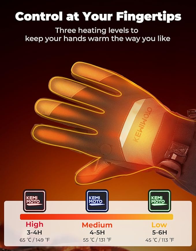 KEMIMOTO Mens Flip Magnetic Heated Gloves, Water-Resistant, Electric Rechargeable Battery 2pcs 7.4V Touchscreen Heating Gloves for Ice Fishing, Skiing, Motorcycling, Camping