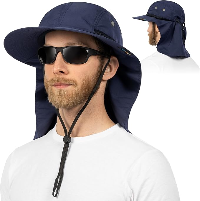 SUN CUBE Sun Hat for Men, Wide Brim Fishing Hat Neck Flap Cover Men, Women, Hiking, Camping, Sun Protection UV, Gardening