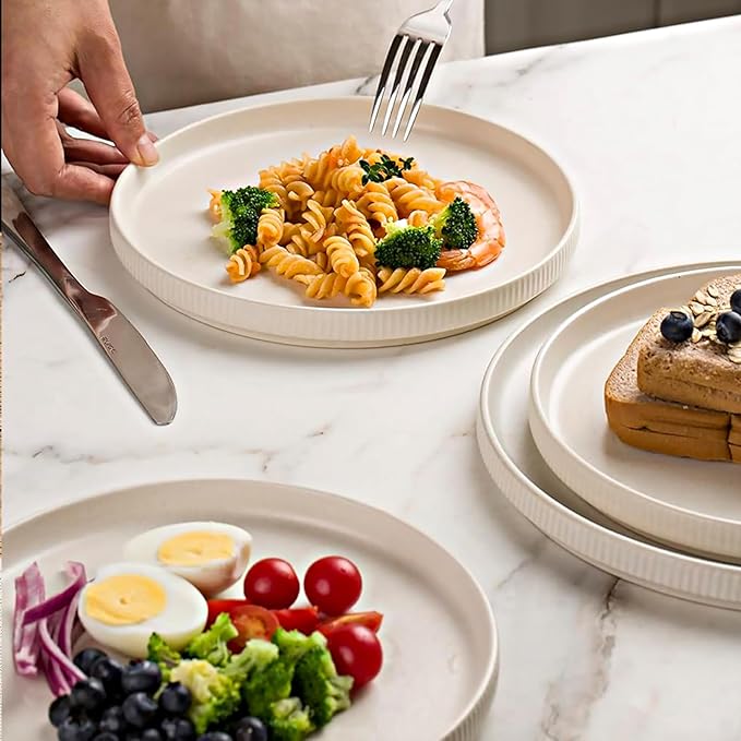 famiware Star Salad Plates for 6, 8 inches Plate Set, Stoneware Dinnerware, Small Dinner Plates for Dessert, Salad, Appetizer, Matte White