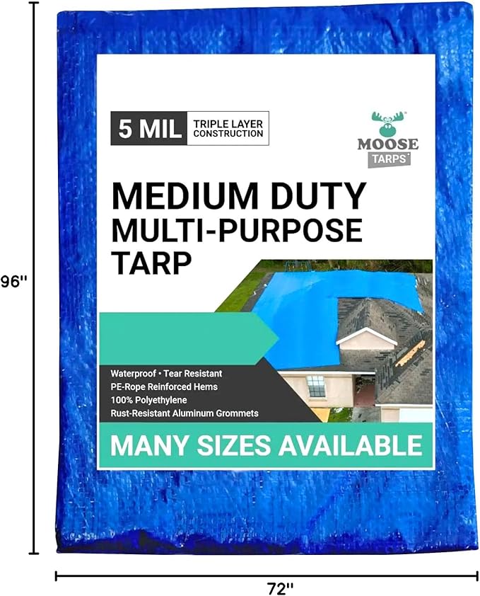 6' x 8' Waterproof Tarp | Medium Duty Reversible Blue/Silver | Multipurpose Indoor/Outdoor Use: Tents, Wood Cover, Furniture, Car, Boat, Pool, & More | Tear Resistant