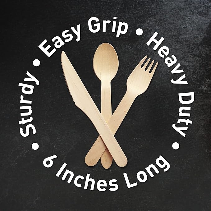 Disposable Wooden Cutlery Set - 300 Count (100 Forks, 100 Knives, 100 Spoons) – Plastic-free Packaging - Biodegradable Silverware and Splinter-free Compostable Utensils for Parties