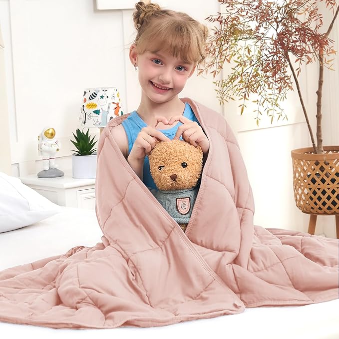 Pink Weighted Blanket Kids (7lbs, 40"x60" Throw Size) - Cooling and Breathable Heavy Blankets for 60-90lbs with Premium Glass Beads - Soft Thick Blanket for All-Season Sleeping Comfort