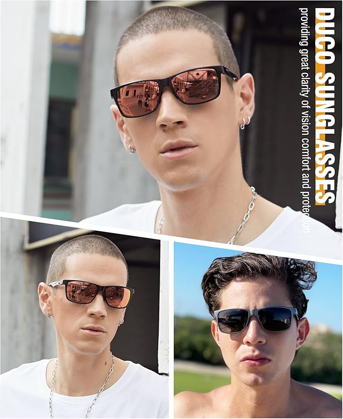 DUCO Mens Sunglasses Polarized Rectangle Sunglass for Men Lightweight Carbon Fiber UV400 Protection 8206