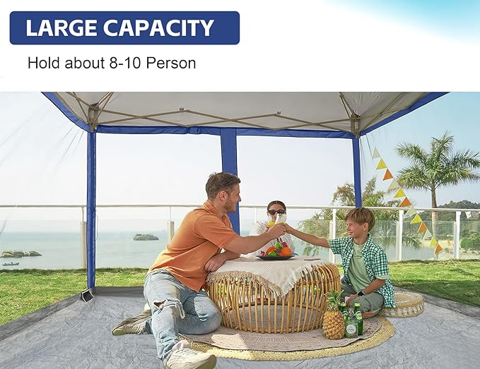 Canopy Universal Mosquito Netting Tent, Converts 10'x10' Canopy Gazebo into Camping Inner Tent, Screen House with Full PE Floors for Patio, Outdoor, Garden(TOP & Frame NOT Included) Navy Blue