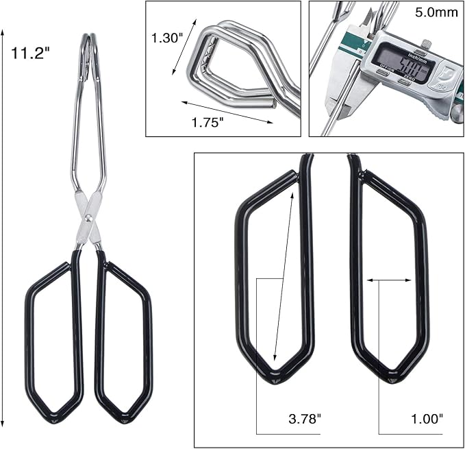 MSY BIGSUNNY Scissor Tongs Heavy Duty Cooking Tongs with Soft Handles (Stainless Steel, black 11")