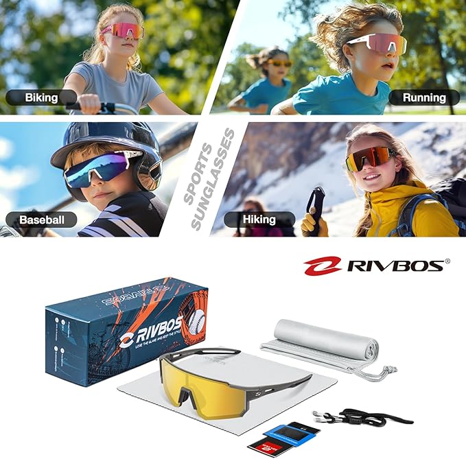 RIVBOS Youth Baseball Sunglasses for Kids(Boys&Girls) Polarized UV Protection Cycling Glasses RYS008