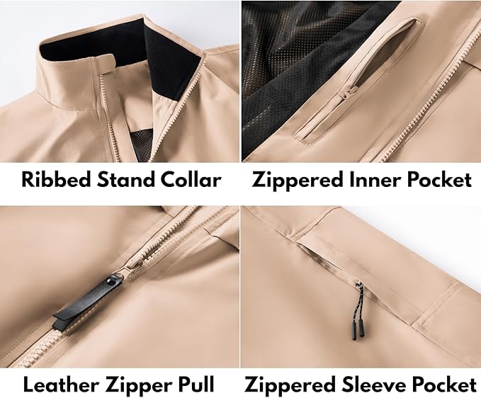 COOFANDY Mens Lightweight Bomber Jackets Stand Collar Windbreaker Softshell Jacket Zip Up Coat for Fall Outdoor