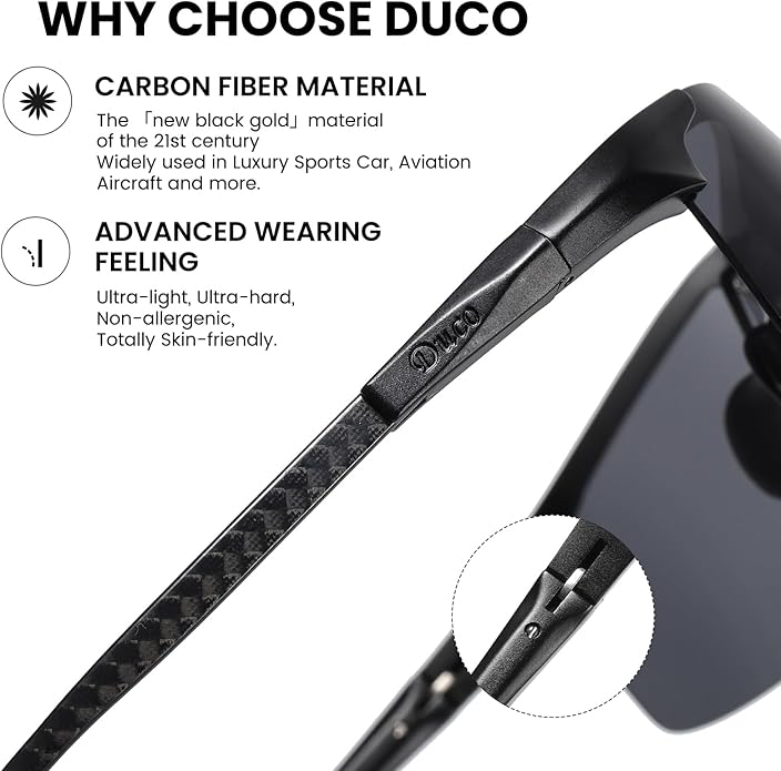 DUCO Mens Sunglasses Polarized Sports Fishing Running Driving Carbon Fiber Sunglasses for Men UV400 Protection DC8277